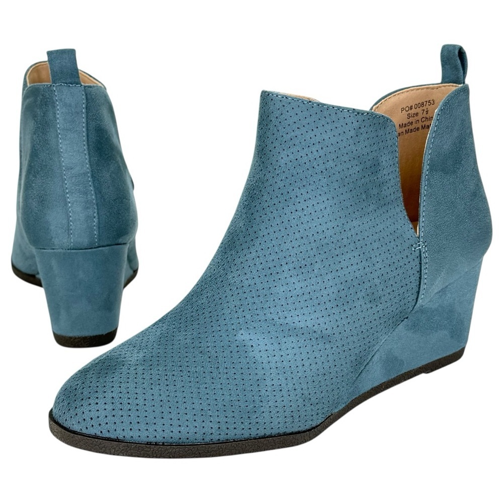 Journee Collection Mylee Blue Microsuede Womens Wedge Booties Size 7.5M - Picture 8 of 11